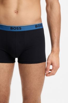 Three-pack of stretch-cotton trunks with logo waistbands, Black