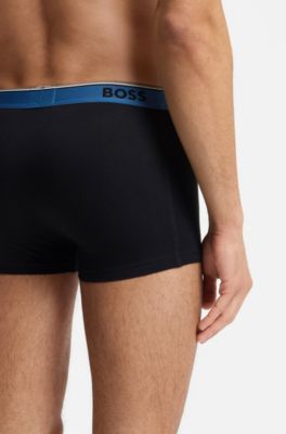 Three-pack of stretch-cotton trunks with logo waistbands, Black
