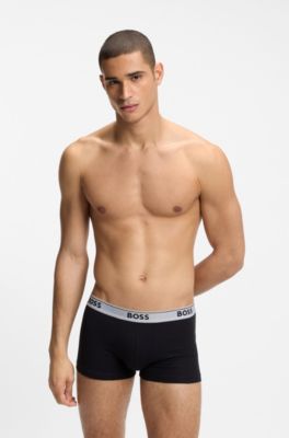 Three-pack of stretch-cotton trunks with logo waistbands, Black