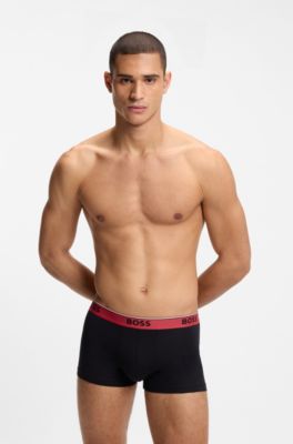 Three-pack of stretch-cotton trunks with logo waistbands, Black