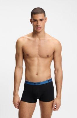 Three-pack of stretch-cotton trunks with logo waistbands, Black