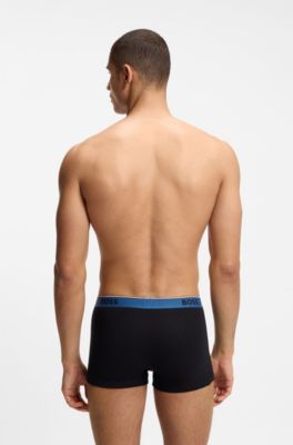 Three-pack of stretch-cotton trunks with logo waistbands, Black