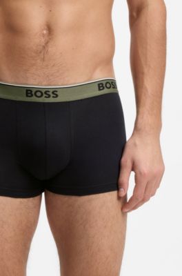Lot de trois boxers courts en coton stretch avec taille logot&eacute;e, Noir