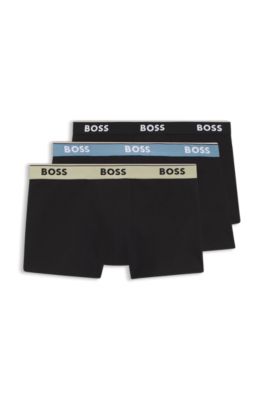 Lot de trois boxers courts en coton avec taille logot&eacute;e, Noir