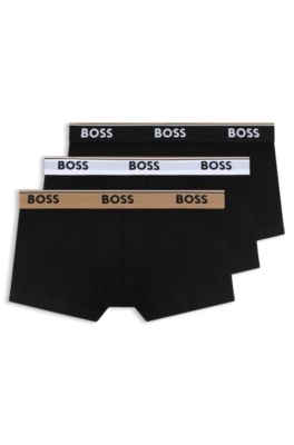 Three-pack of stretch-cotton trunks with logo waistbands, Black