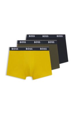 Three-pack of stretch-cotton trunks with logo waistbands, Light Green