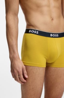Three-pack of stretch-cotton trunks with logo waistbands, Light Green
