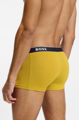 Three-pack of stretch-cotton trunks with logo waistbands, Light Green