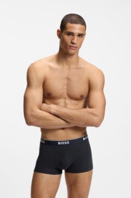 Three-pack of stretch-cotton trunks with logo waistbands, Light Green