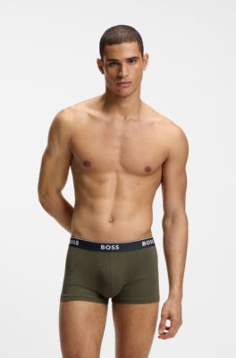 Three-pack of stretch-cotton trunks with logo waistbands, Light Green