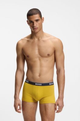 Three-pack of stretch-cotton trunks with logo waistbands, Light Green
