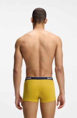 Three-pack of stretch-cotton trunks with logo waistbands, Light Green