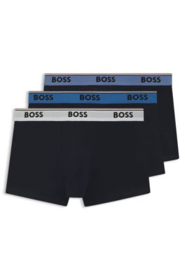 Lot de trois boxers courts en coton avec taille logot&eacute;e, bleu clair
