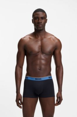 Three-pack of stretch-cotton trunks with logo waistbands, Light Blue