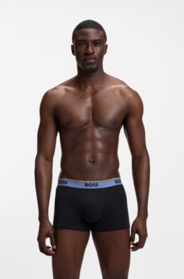 Lot de trois boxers courts en coton avec taille logot&eacute;e, bleu clair