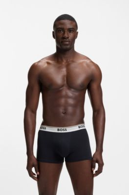 Lot de trois boxers courts en coton avec taille logot&eacute;e, bleu clair