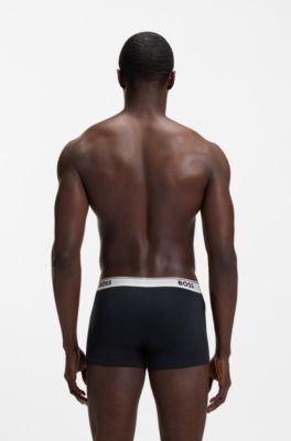 Lot de trois boxers courts en coton avec taille logot&eacute;e, bleu clair