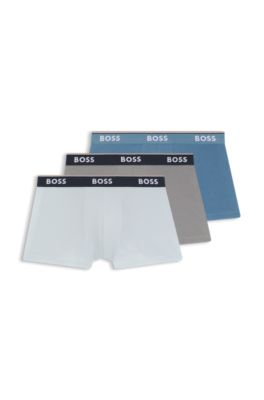 Three-pack of stretch-cotton trunks with logo waistbands, Light Blue