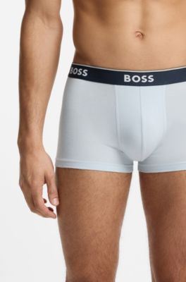 Three-pack of stretch-cotton trunks with logo waistbands, Light Blue