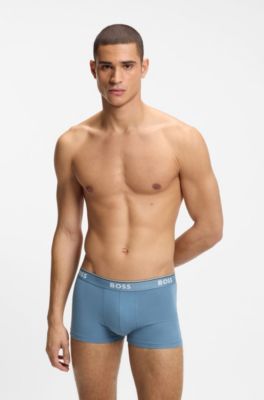 Three-pack of stretch-cotton trunks with logo waistbands, Light Blue