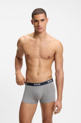 Three-pack of stretch-cotton trunks with logo waistbands, Light Blue