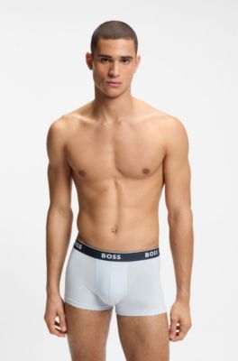Three-pack of stretch-cotton trunks with logo waistbands, Light Blue
