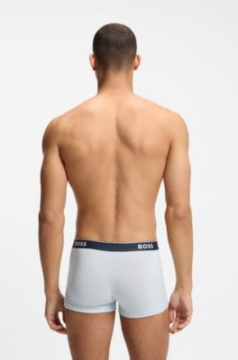 Three-pack of stretch-cotton trunks with logo waistbands, Light Blue