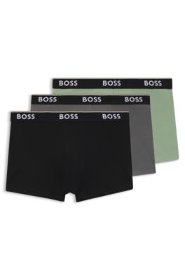 Three-pack of cotton trunks with logo waistband, Patterned