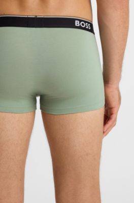Three-pack of stretch-cotton trunks with logo waistbands, Patterned