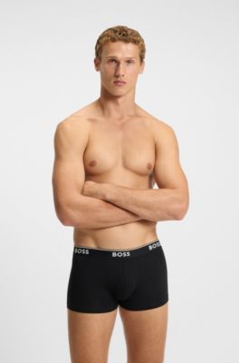 Three-pack of stretch-cotton trunks with logo waistbands, Patterned
