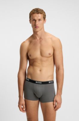Three-pack of stretch-cotton trunks with logo waistbands, Patterned