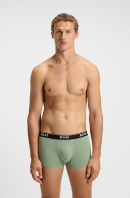 Three-pack of stretch-cotton trunks with logo waistbands, Patterned
