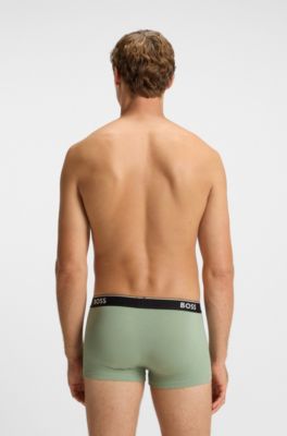 Three-pack of stretch-cotton trunks with logo waistbands, Patterned