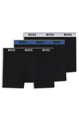 Paquete de tres calzoncillos b&oacute;xer de algod&oacute;n el&aacute;stico con logos en la cintura, Negro