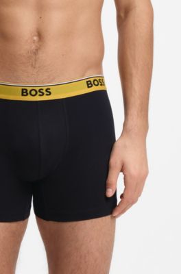 Paquete de tres calzoncillos b&oacute;xer con logo en la cintura, Negro