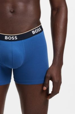 Lot de trois boxers longs avec taille logo, bleu clair