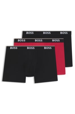 Lot de trois boxers longs en coton stretch avec taille logot&eacute;e, Assorted-Pre-Pack