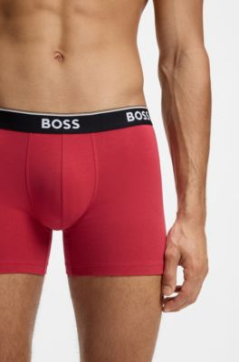 Lot de trois boxers longs en coton stretch avec taille logot&eacute;e, Assorted-Pre-Pack