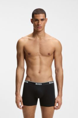 Lot de trois boxers longs en coton stretch avec taille logot&eacute;e, Assorted-Pre-Pack