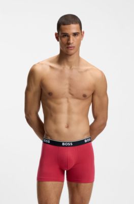 Lot de trois boxers longs en coton stretch avec taille logot&eacute;e, Assorted-Pre-Pack