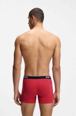Lot de trois boxers longs en coton stretch avec taille logot&eacute;e, Assorted-Pre-Pack
