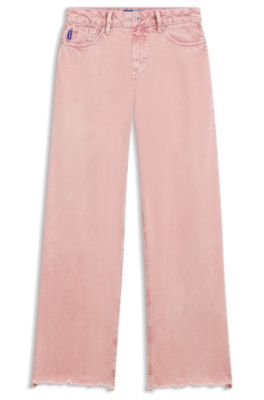 Jeans loose fit en denim rosa con bajos deshilachados, Rosa claro