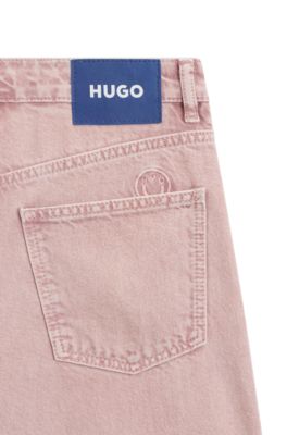 Jeans loose fit en denim rosa con bajos deshilachados, Rosa claro