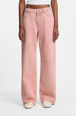 Jeans loose fit en denim rosa con bajos deshilachados, Rosa claro