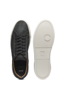 Baskets Gary en cuir su&eacute;d&eacute; effet velours, Gris sombre