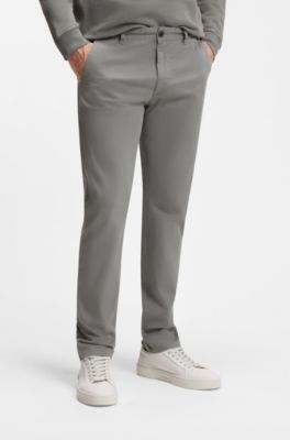 Slim-fit chinos in printed stretch-cotton twill, Silver