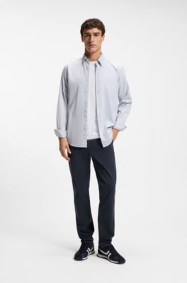 Chino Slim en twill de coton stretch imprim&eacute;, bleu clair
