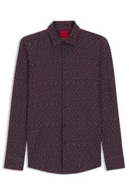 Camisa slim fit en punto t&eacute;cnico el&aacute;stico estampado, Marr&oacute;n claro