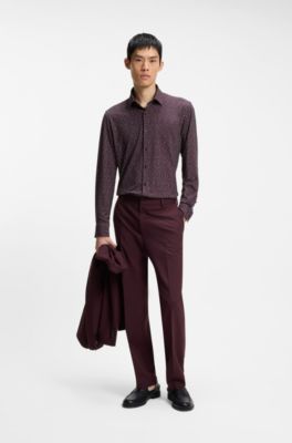 Camisa slim fit en punto t&eacute;cnico el&aacute;stico estampado, Marr&oacute;n claro