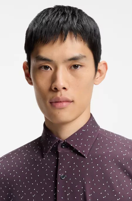 Printed slim-fit shirt in performance-stretch jersey